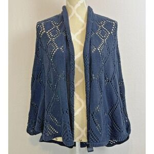 ANGEL OF THE NORTH Crocheted Cardigan Sweater Size XS S Navy Blue Cocoon